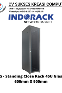 Standing Close Rack 19Inch 45U Depth 900mm – Glass Door Indorack IR9045G