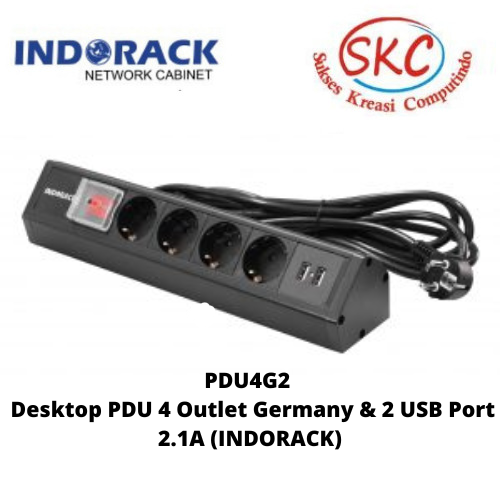 PDU4G2 –  Desktop PDU 4 Outlet Germany & 2 USB Port 2.1A (INDORACK)