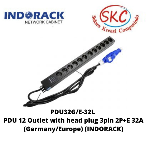 PDU32G/E-32L PDU 12 Outlet with head plug 3pin 2P+E 32A (Germany/Europe) (INDORACK)