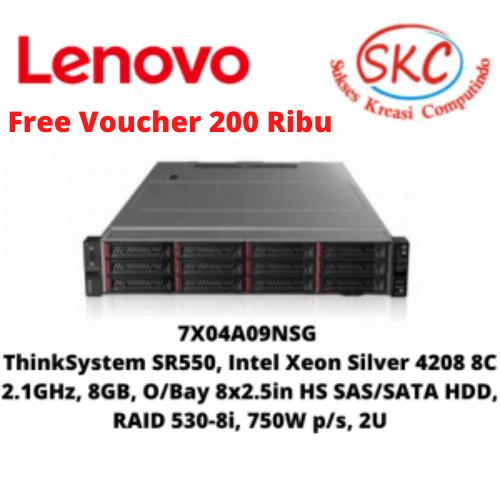 7X04A09NSG ThinkSystem SR550, Xeon Silver 4208 8C 2.1GHz, 8GB,1.2TB,2U