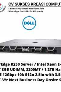 PowerEdge R250 Server / Intel Xeon E-2324G 3.1GHz / 8GB UDIMM, 3200MT / 1.2TB Hard Drive SAS ISE 12Gbps 10k 512n 2.5in with 3.5in HYB CARR / 3Yr Next Business Day Onsite Service