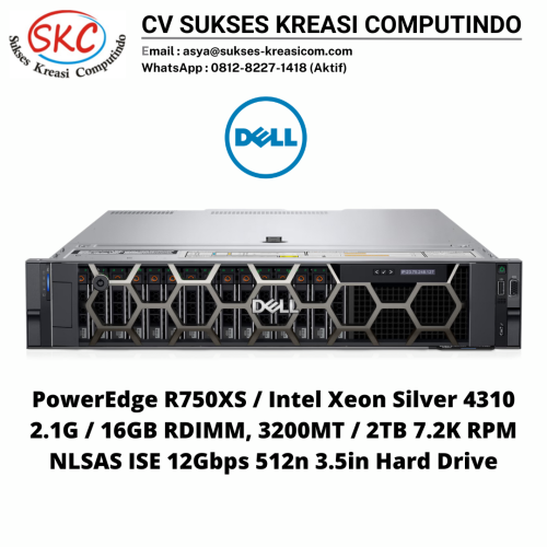 PowerEdge R750XS / Intel Xeon Silver 4310 2.1G / 16GB RDIMM, 3200MT / 2TB 7.2K RPM NLSAS ISE 12Gbps 512n 3.5in Hard Drive