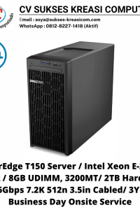 PowerEdge T150 Server / Intel Xeon E-2324G 3.1GHz / 8GB UDIMM, 3200MT/ 2TB Hard Drive SATA 6Gbps 7.2K 512n 3.5in Cabled/ 3Yr Next Business Day Onsite Service